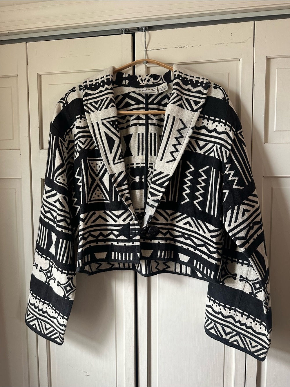Flashback Black & White Geometric Cropped Jacket